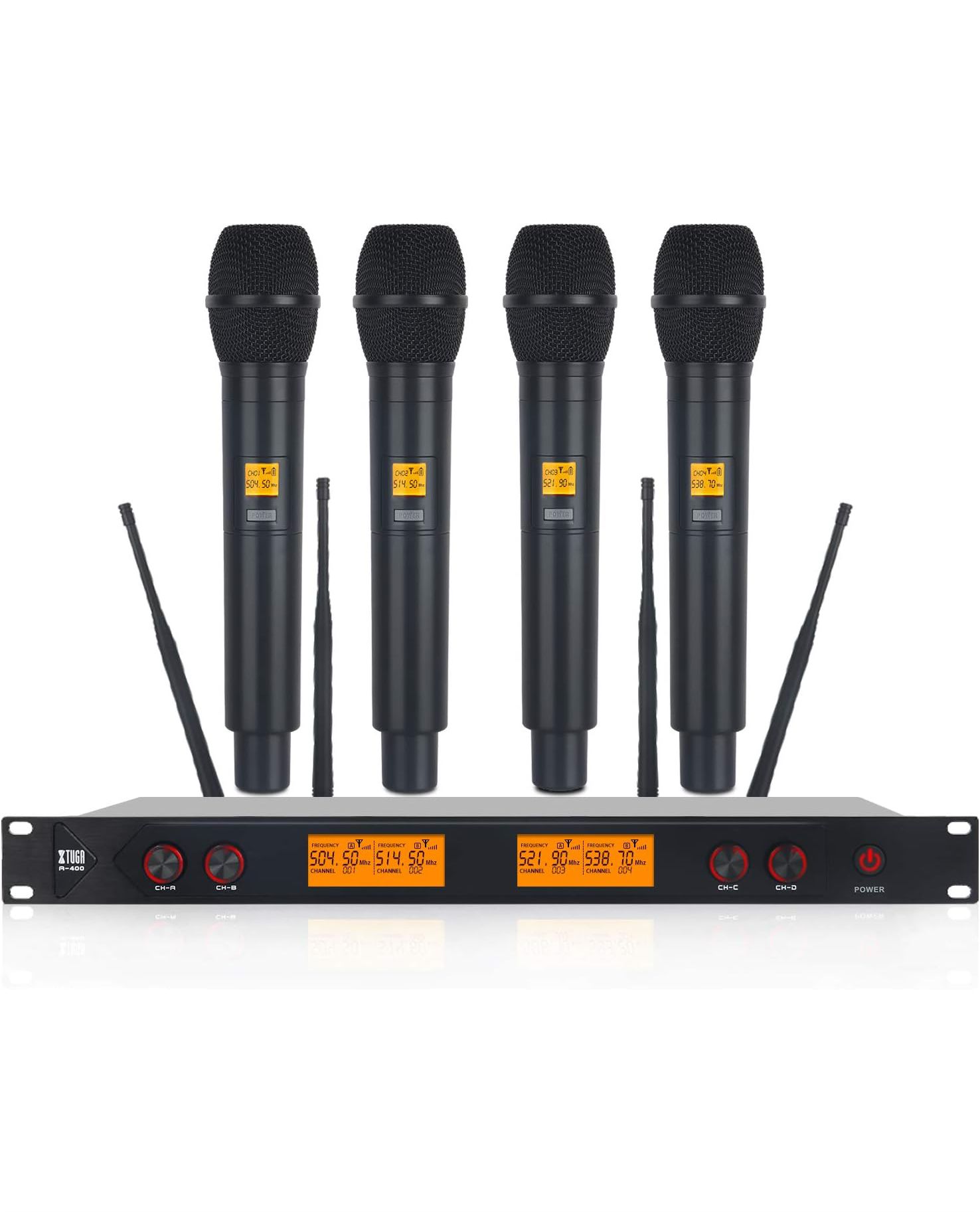 Xtuga A400 4 Channel UHF Wireless Microphone System 4 Hand-held